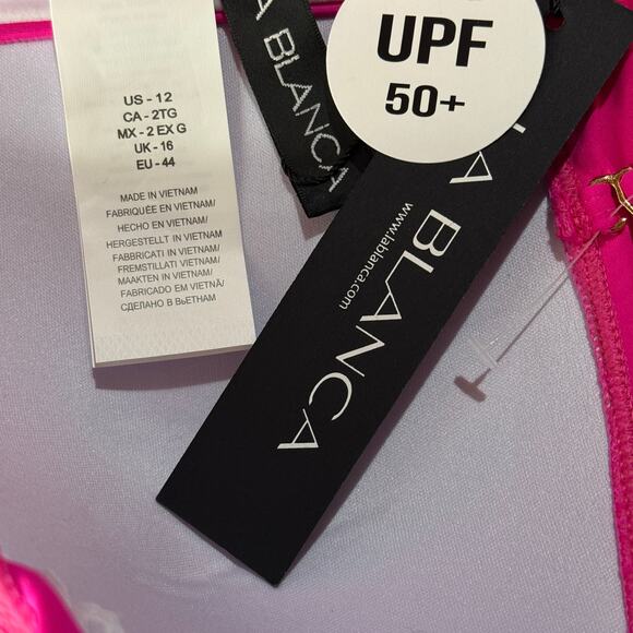 La Blanca SZ 12 Island Goddess Bandeau Bikini Swim Top UPF 50+ Ruffled Pop Pink - Picture 7 of 8